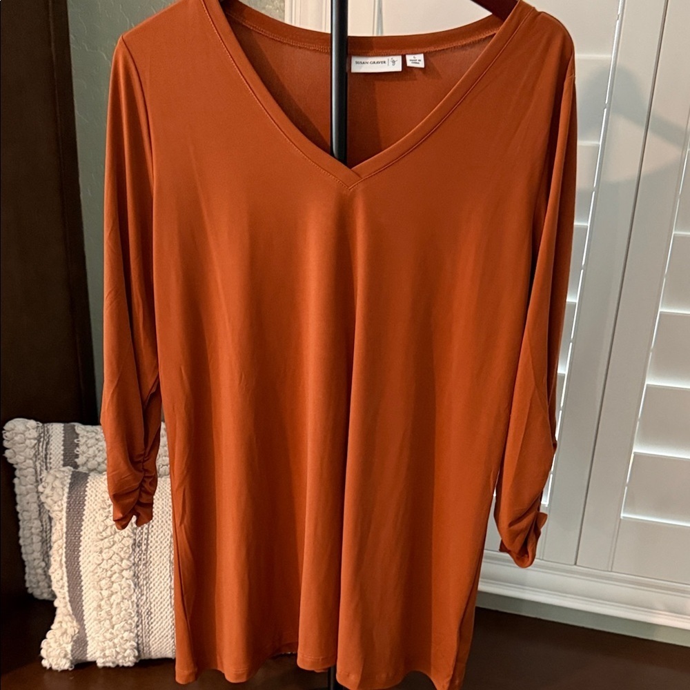 Susan Graver Burnt Orange V-Neck Tunic - Picture 2 of 4